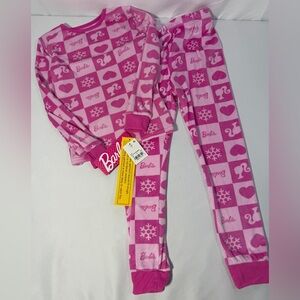Barbie Girls Pajama Set Size 6 Pink Fleece Snug Fit Sleepwear 2PC PJs NWT